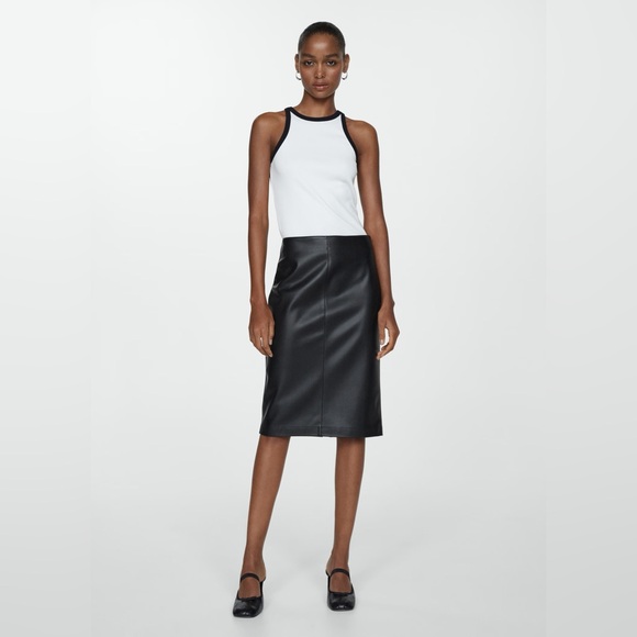 Mango Black leather affect Pencil Skirt NWT - Picture 3 of 6